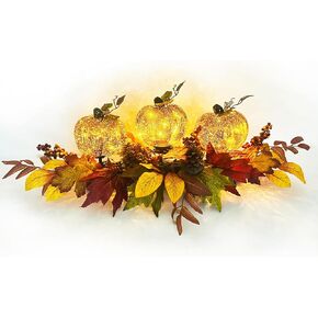 قطعة مركزية لطاولة الخريف على شكل قرع الهالوين المضيئة، ديكورات عيد الشكر من الزجاج الزئبقي لعيد الشكر لحفلات المنزل ومهرجان الحصاد وتناول الطعام في الأماكن المغلقة in Kuwait