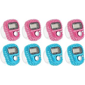 8PCS Electronic Finger Counter, Electronic Handheld Tally Counter, Digital Electronic Tasbeeh Counters, Manual Digital Clicker, for Row People, Score, Inventory, Store (Pink, Blue)