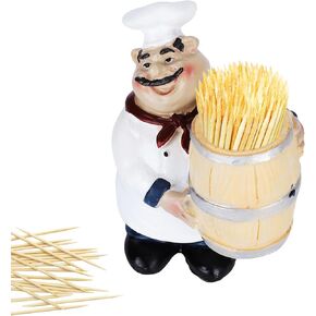 Agatige Toothpick Holder, Chef Statue Toothpick Dispenser Nordic Figurine Toothpick Case Resin Toothpick Container Fat Chef Kitchen Decor for Travel Farmhouse Home Resturant Decoration, 3x4.1inch