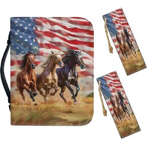 Lotusorchid Wolf American Flag Bible Case for Men, Leather Bible Cover Bags for Adults with 2 Bookmark, Protective Covers for Bible Carrying Organizer Bag, Waterproof Cool Bible Accessories, Grey, XL