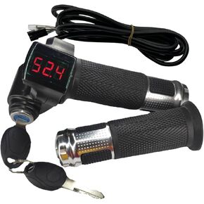 Electric Bicycle Throttle Grip with LCD Battery Voltage Display Key Knock, 12-84V Universal Electric Bicycle Scooter Wire Twist Throttle Grip