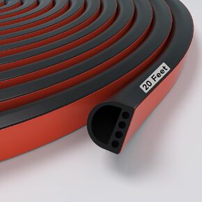 Weather Stripping Door Seal Strip, 20FT Self-Adhesive Door Weather Strip Silicone D-Shaped Window Seal Strip for Door Frame & Window (Black, 3/8" W x 1/4" T)