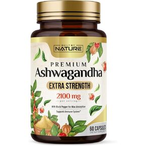 Built by Nature Ashwagandha 2100mg Extra Strength Stress Relief & Mood Support with Black Pepper Extract for Max Absorption - Non-GMO, Vegan, Gluten-Free - 60 Capsules
