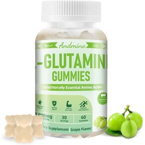 L-Glutamine Gummies 1000 mg, with Trehalose, L Glutamine Supplement Support Intestinal, Boost Immune & Muscle Health, for Adults & Kids, Non-GMO, Vegan, Gluten Free, Grape Flavor, 60