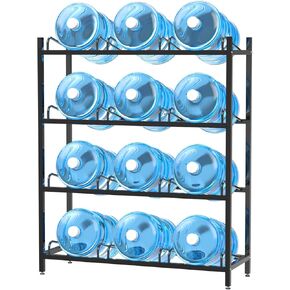 12-Tray Water Jug Rack, Storage 5 Gallon Water Cooler Bottle Holder Stand, 4-Tier Heavy Duty Carbon Steel 5 Gal Water Bottle Organizer for Home, Office, Kitchen, Warehouse, Black