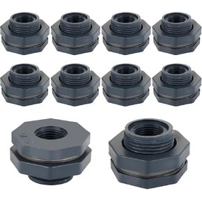10PCS 1/2 Inch PVC Bulkhead Fitting, Double Threaded Bulkhead Water Tank Connector for Rain Barrels, Aquariums, Water Tanks