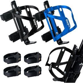 Bike Water Bottle Holder & Bottle Cage Mount for Adults & Kids, with 2 Pack + No Screw + Velcro + Adjustable Strap + Aluminum Alloy + Lightweight + Portable for Mountain Bicycle Accessories