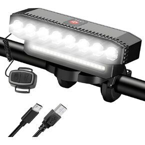 Sidaqi Bike Light 28LED USB Rechargeable Bicycle Headlight with Horn 7 Modes Waterproof Super Bright Bike Lights for Night Riding, Bicycle Bike Headlight for Mountain Off-Road Cycling