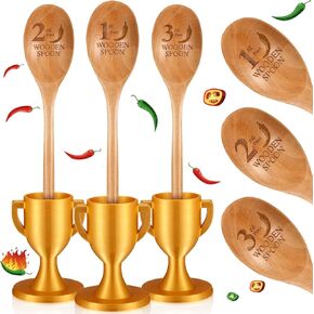 3 Pcs Golden Spoon Award Cooking Trophy for Chili Cook Off Chili Cook Off Wood Spoon Prizes Salsa Trophy Chili Cook Off Decorations 1st, 2nd, 3rd, Wooden Spoons for Cooking Gift Baking