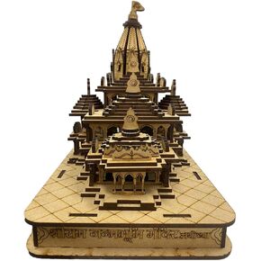 Shri Ram Mandir Ayodhya 3D Model Wooden Hand Carved Temple - 8 inches Decorative Showpiece Wood Temple for Gift Replica - Multi-use CAR Dashboard, Home Decor, Temple - Best Gift