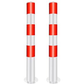Heavy Duty Safety Bollards Post, Steel Parking Barrier, 29.5in Metal Traffic Bollard for Parking Lot, Traffic Control, Driveway Barrier, Parking Pole, Traffic Sensitive Areas (Red-White)