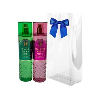 Bath & Body Works Fine Fragrance Mist - Vanilla Bean Noel & Twisted Peppermint - Gift Set with a Blue Bow for Holiday & Gifts - Full size 8oz (2023 Edition)
