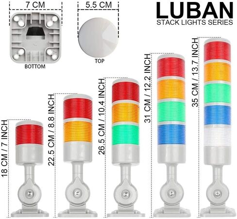 مصابيح كومة برج الإشارة LED من LUBAN، أضواء تحذير الإشارة الصناعية، مصابيح أندون لمصباح برج العمود مع قاعدة قابلة للدوران، ضوء ثابت/وامض قابل للتحويل، 12 فولت 24 فولت تيار مستمر (4 طبقات، مع صفارة) in Kuwait