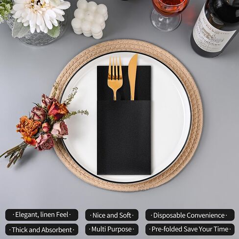 مناديل عشاء حمراء للاستعمال مرة واحدة من تشيفكات مع جيب مدمج لأدوات المائدة، مناديل ورقية مبطنة بملمس الكتان، مطوية مسبقًا للحفلات وحفلات الزفاف والحفلات والعشاء، عبوة من 50 قطعة in Kuwait