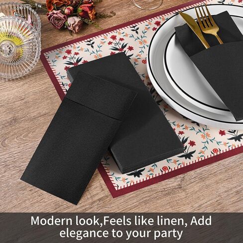 مناديل عشاء حمراء للاستعمال مرة واحدة من تشيفكات مع جيب مدمج لأدوات المائدة، مناديل ورقية مبطنة بملمس الكتان، مطوية مسبقًا للحفلات وحفلات الزفاف والحفلات والعشاء، عبوة من 50 قطعة in Kuwait