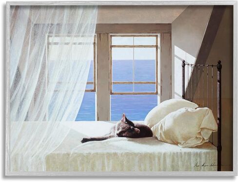 Stupell Industries Cat Resting on White Oceanside Bed Nautical Painting, Design by Zhen-Huan Lu in Saudi Arabia