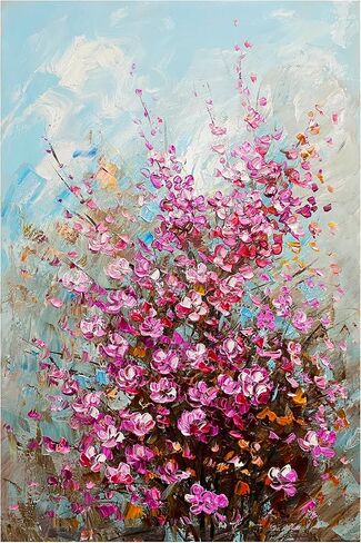 CNYIHUART Hand-Painted Pink Flowers Oil Painting, Gallery Wrapped Framed Flowers 3D Textured Art, Wildflowers Blooming Flora Wall Art Flowers Artwork Decor (F, 24x36 inches) in Saudi Arabia