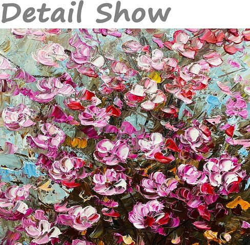 CNYIHUART Hand-Painted Pink Flowers Oil Painting, Gallery Wrapped Framed Flowers 3D Textured Art, Wildflowers Blooming Flora Wall Art Flowers Artwork Decor (F, 24x36 inches) in Saudi Arabia