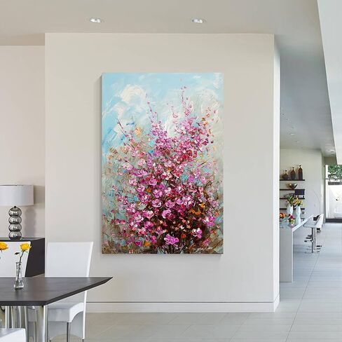 CNYIHUART Hand-Painted Pink Flowers Oil Painting, Gallery Wrapped Framed Flowers 3D Textured Art, Wildflowers Blooming Flora Wall Art Flowers Artwork Decor (F, 24x36 inches) in Saudi Arabia