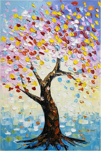 CNYIHUART Hand-Painted Pink Flowers Oil Painting, Gallery Wrapped Framed Flowers 3D Textured Art, Wildflowers Blooming Flora Wall Art Flowers Artwork Decor (F, 24x36 inches) in Saudi Arabia