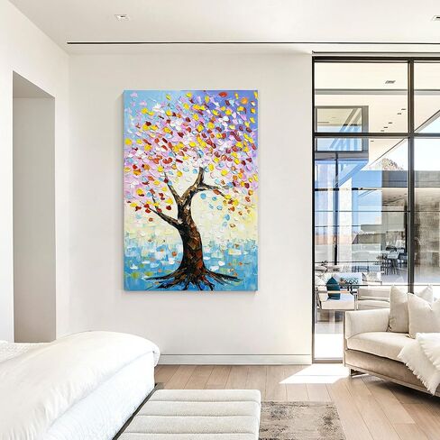 CNYIHUART Hand-Painted Pink Flowers Oil Painting, Gallery Wrapped Framed Flowers 3D Textured Art, Wildflowers Blooming Flora Wall Art Flowers Artwork Decor (F, 24x36 inches) in Saudi Arabia