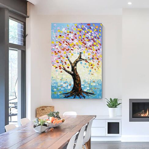 CNYIHUART Hand-Painted Pink Flowers Oil Painting, Gallery Wrapped Framed Flowers 3D Textured Art, Wildflowers Blooming Flora Wall Art Flowers Artwork Decor (F, 24x36 inches) in Saudi Arabia