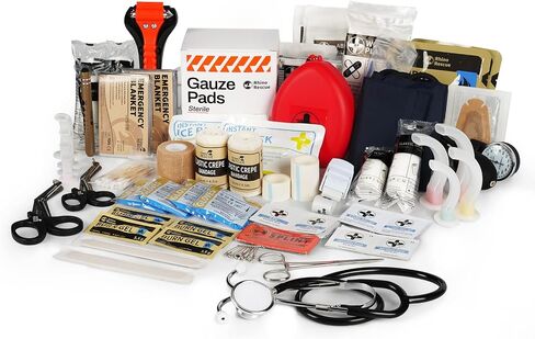 RHINO RESCUE First Responder First Aid Kit حقيبة EMT مخزنة بالكامل، FSA HSA مؤهلة، مجموعة طبية احترافية للصدمات EMT/EMS، نظام مولي، حقيبة عاكسة مع 5 جيوب بسحاب، 300+ لوازم الإسعافات الأولية in Kuwait