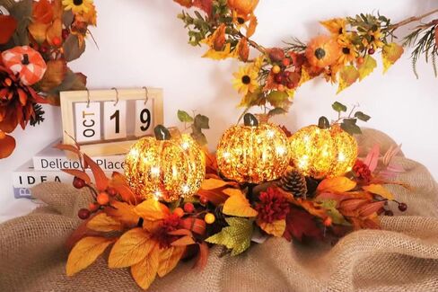 قطعة مركزية لطاولة الخريف على شكل قرع الهالوين المضيئة، ديكورات عيد الشكر من الزجاج الزئبقي لعيد الشكر لحفلات المنزل ومهرجان الحصاد وتناول الطعام في الأماكن المغلقة in Kuwait