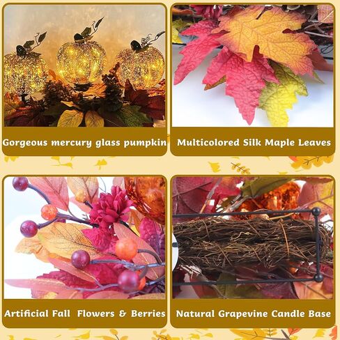 قطعة مركزية لطاولة الخريف على شكل قرع الهالوين المضيئة، ديكورات عيد الشكر من الزجاج الزئبقي لعيد الشكر لحفلات المنزل ومهرجان الحصاد وتناول الطعام في الأماكن المغلقة in Kuwait