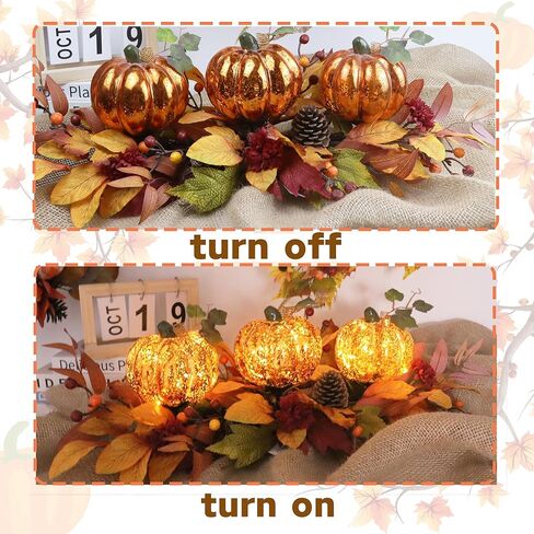 قطعة مركزية لطاولة الخريف على شكل قرع الهالوين المضيئة، ديكورات عيد الشكر من الزجاج الزئبقي لعيد الشكر لحفلات المنزل ومهرجان الحصاد وتناول الطعام في الأماكن المغلقة in Kuwait