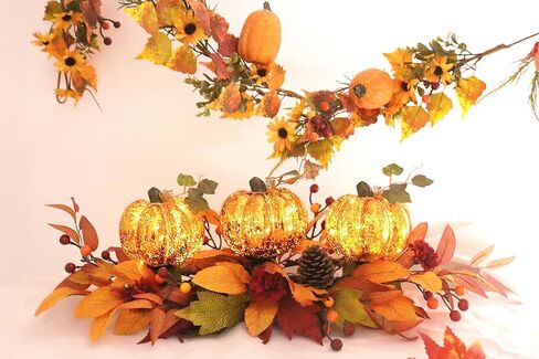 قطعة مركزية لطاولة الخريف على شكل قرع الهالوين المضيئة، ديكورات عيد الشكر من الزجاج الزئبقي لعيد الشكر لحفلات المنزل ومهرجان الحصاد وتناول الطعام في الأماكن المغلقة in Kuwait