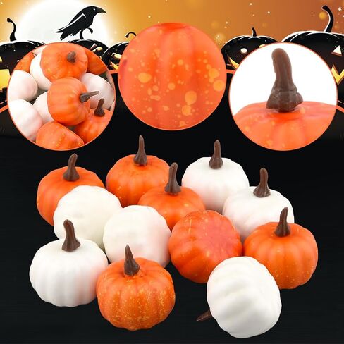 Tookie 24pcs Artificial Pumpkin, Mini Fall Lifelike Foam Pumpkin Halloween Decoration Fake Pumpkin Set for Table Centerpiece Thanksgiving Wedding Party Supplies in Saudi Arabia