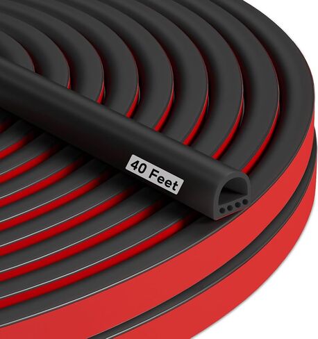 Weather Stripping Door Seal Strip, 20FT Self-Adhesive Door Weather Strip Silicone D-Shaped Window Seal Strip for Door Frame & Window (Black, 3/8" W x 1/4" T) in Saudi Arabia