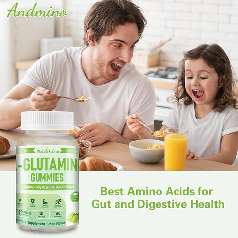 L-Glutamine Gummies 1000 mg, with Trehalose, L Glutamine Supplement Support Intestinal, Boost Immune & Muscle Health, for Adults & Kids, Non-GMO, Vegan, Gluten Free, Grape Flavor, 60 in Saudi Arabia