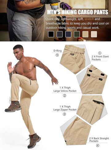 Men's Hiking Cargo Pants Waterproof Lightweight Quick Dry 6 Pockets Stretch Work Fishing Travel Outdoor Pants in Kuwait