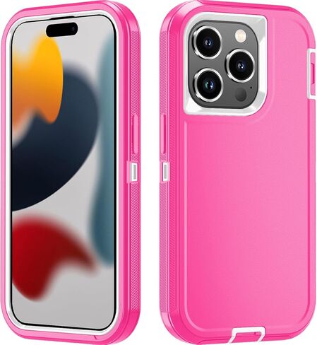 حافظة لهاتف آيفون 15 برو ماكس، مضادة للسقوط والغبار والصدمات، شديدة التحمل من الدرجة العسكرية لحماية الجسم بالكامل، غطاء متين (أحمر/أسود) in Kuwait