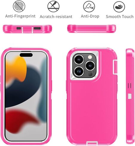 حافظة لهاتف آيفون 15 برو ماكس، مضادة للسقوط والغبار والصدمات، شديدة التحمل من الدرجة العسكرية لحماية الجسم بالكامل، غطاء متين (أحمر/أسود) in Kuwait