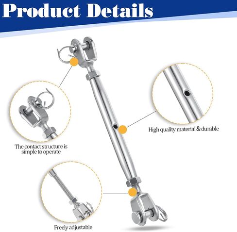 5/16"(M8) Stainless Steel Jaw and Jaw Turnbuckle, Heavy Duty Turnbuckle Closed Body Jaw & Swage, Durable, Weather Resistant, Stainless Turnbuckle for Wire Rope Cables, Shade Sail in Saudi Arabia
