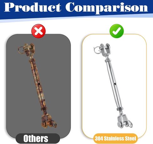 5/16"(M8) Stainless Steel Jaw and Jaw Turnbuckle, Heavy Duty Turnbuckle Closed Body Jaw & Swage, Durable, Weather Resistant, Stainless Turnbuckle for Wire Rope Cables, Shade Sail in Saudi Arabia
