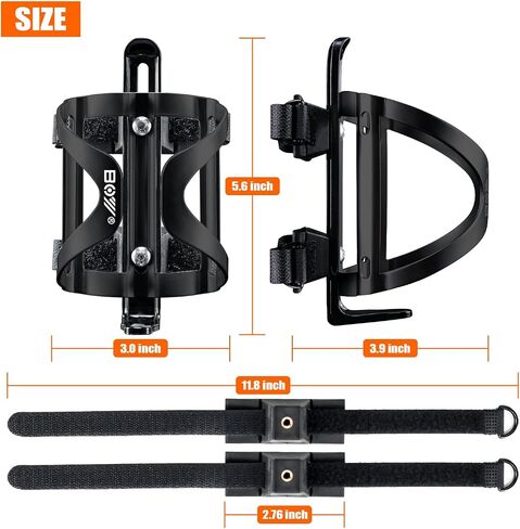 Bike Water Bottle Holder & Bottle Cage Mount for Adults & Kids, with 2 Pack + No Screw + Velcro + Adjustable Strap + Aluminum Alloy + Lightweight + Portable for Mountain Bicycle Accessories in Saudi Arabia