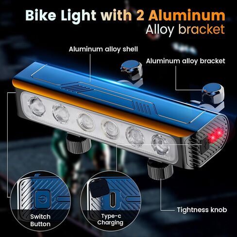 Upgrade High Lumen Super Bright 6 LED Bike Light for Night Riding,Rechargeable Bicycle Headlight with Taillight-5+5 Modes,Waterproof Bike Headlight,Long Runtime for Mountain Offroad Cycling Commuting in Saudi Arabia
