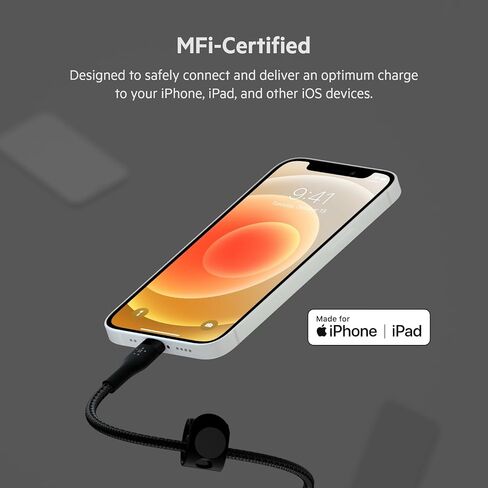 Belkin BoostCharge Pro Flex Braided USB Type A to Lightning Cable (2M/6.6FT), MFi Certified Charging Cable for iPhone 14, 13, 12, 11, Pro, Max, Mini, SE, iPad and More - Pink in Kuwait