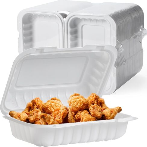 To Go Containers, 7.8'' Plastic Clamshell Food Containers with Lids Disposable 30 OZ BPA-Free 65-Pack 3 Compartment Heavy-Duty Reusable Meal Prep White To Go Boxes for Food Storage in Saudi Arabia