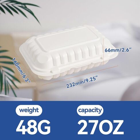 To Go Containers, 7.8'' Plastic Clamshell Food Containers with Lids Disposable 30 OZ BPA-Free 65-Pack 3 Compartment Heavy-Duty Reusable Meal Prep White To Go Boxes for Food Storage in Saudi Arabia