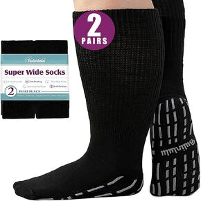 Extra Width Socks for Swollen Feet-2 Pairs Diabetic Wide Socks for Men,Hospital Bariatric Socks Non Slip Edema Socks Women,Cast,Lymphedema Socks-white