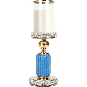 حامل شموع عمود ذهبي - حامل شموع إعصار زجاجي للشموع الدعامة - حامل شمعدان من السيراميك والكريستال الماسي المطحون لحفلات الزفاف وديكور الطاولة المركزية in Kuwait