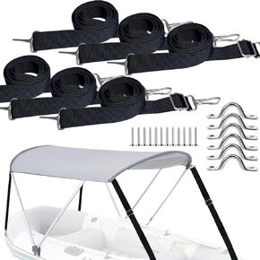 Bimini Boat Top Straps 6 Pack - Adjustable Boat Bimini Top Straps with Stainless Steel Hooks, 28" - 60" Heavy Duty Nylon Bimini Straps Replacement, 6 Eye Straps and 12 Screws, Black