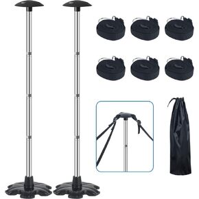 Boat Cover Support Poles 2 Pack with Stable Anti-Slip Rubber Base, Stainless Steel Pole Boat Cover Support System with 3 Strap, Boat Cover Poles 4-Stage Extension Height of 16"-59" - Blue