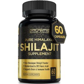 Shilajit Supplement - Pure Himalayan Authentic Shilaijt Resin Capsules Formulated with 20% Fulvic Acid - 10:1 Extract 10,000mg Extra Strength - Made in The USA - Shilajit for Men & Women 60 Capsules