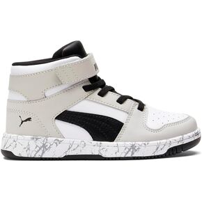 حذاء رياضي متوسط ​​من PUMA Rebound Layup، أبيض أسود-رمادي بنفسجي، 13.5 US للجنسين للأطفال الصغار